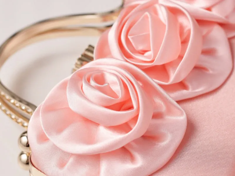 Rose Bloom Satin Top-Handle Clutch detail 6