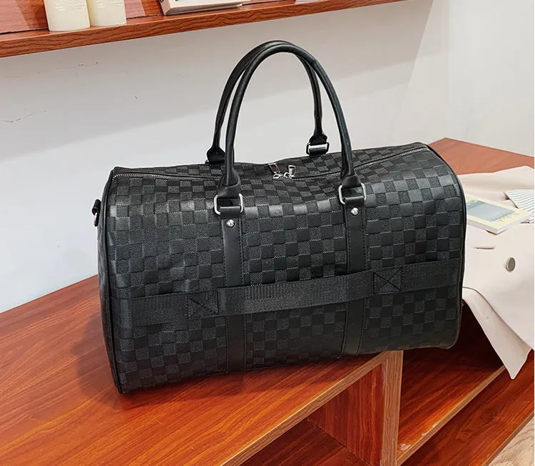 Plaid Embossed PU Leather Sports Travel Bag detail 5