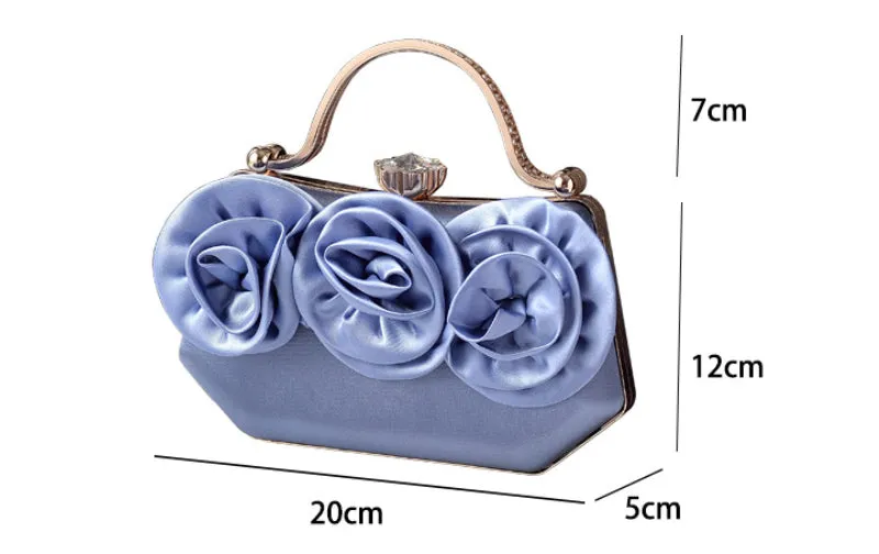 Rose Bloom Satin Top-Handle Clutch detail 12
