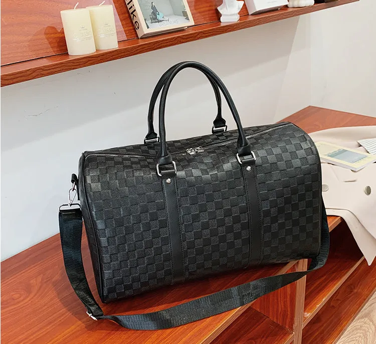 Plaid Embossed PU Leather Sports Travel Bag detail 3