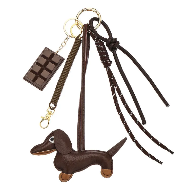 Leather Dachshund Puppy Bag Charm detail 1