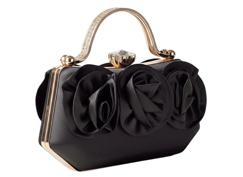 Rose Bloom Satin Top-Handle Clutch detail 2