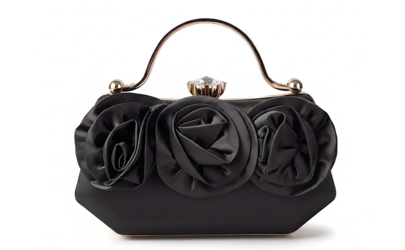 Rose Bloom Satin Top-Handle Clutch detail 1