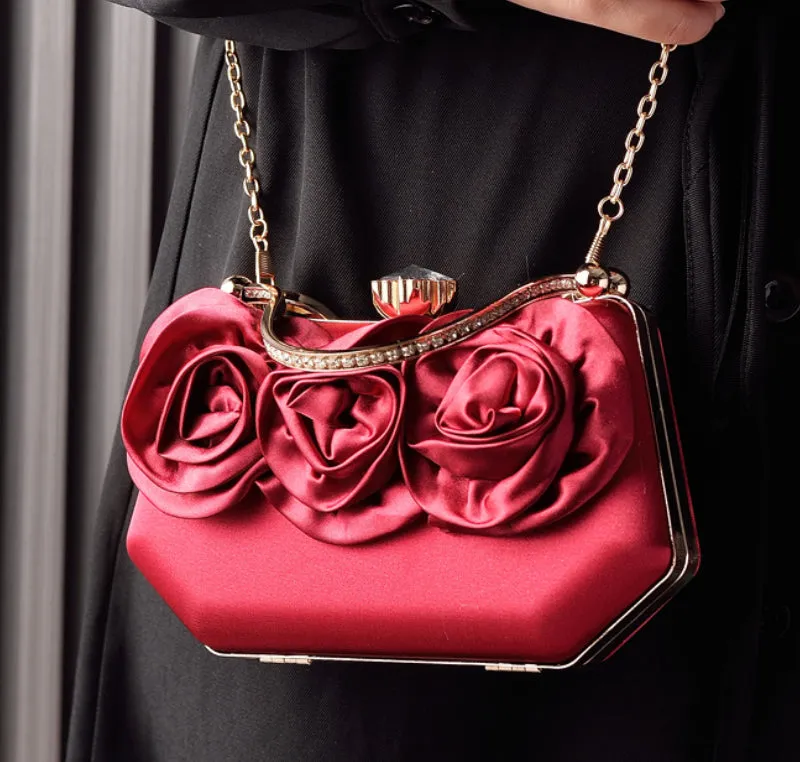 Rose Bloom Satin Top-Handle Clutch detail 11