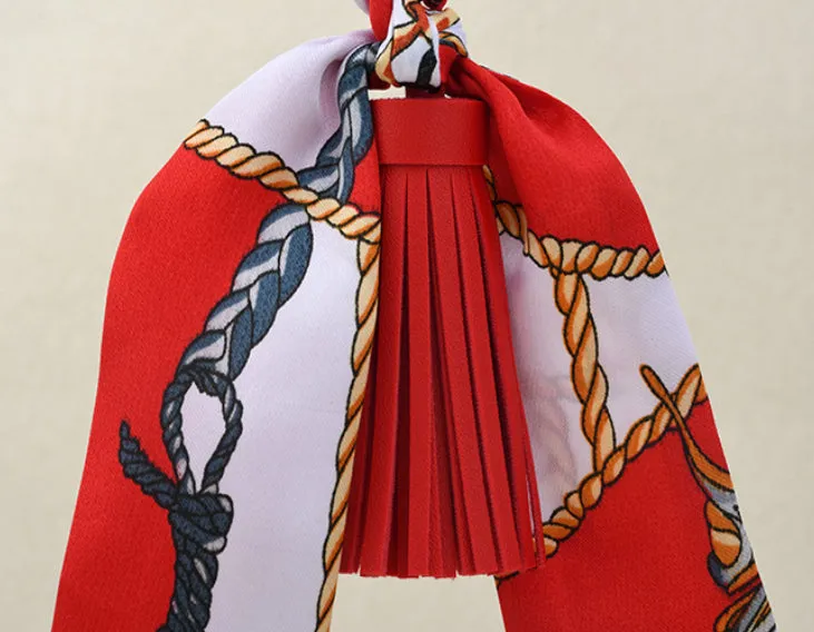 Leather Bow Tassel Bag Charm detail 7