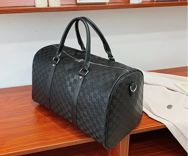 Plaid Embossed PU Leather Sports Travel Bag detail 4