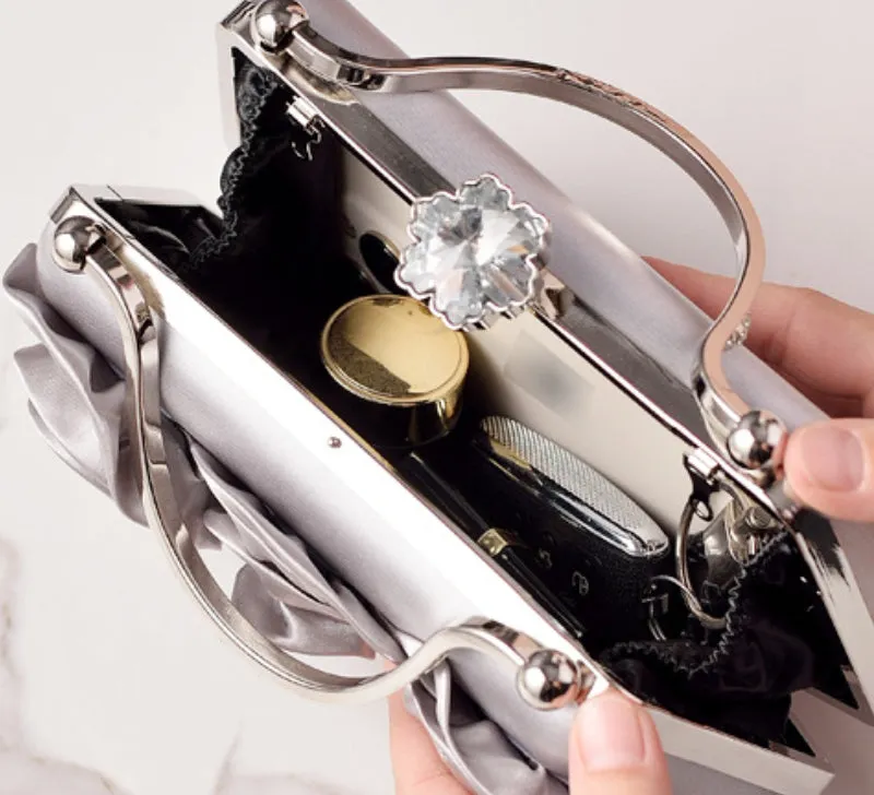 Rose Bloom Satin Top-Handle Clutch detail 4