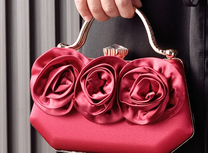 Rose Bloom Satin Top-Handle Clutch detail 10