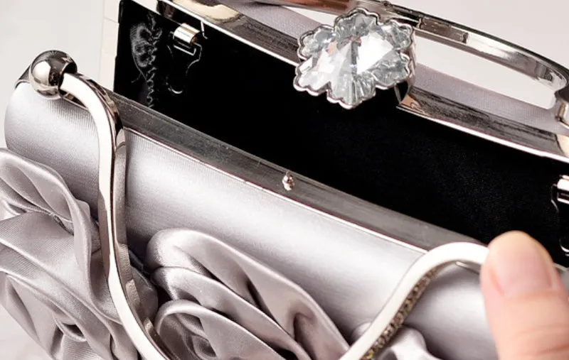 Rose Bloom Satin Top-Handle Clutch detail 5