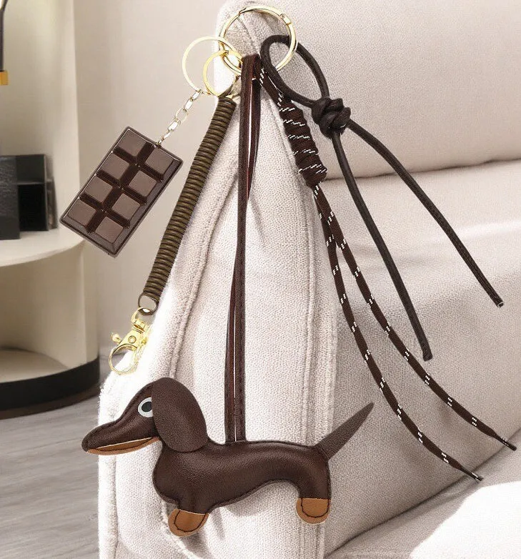 Leather Dachshund Puppy Bag Charm detail 6