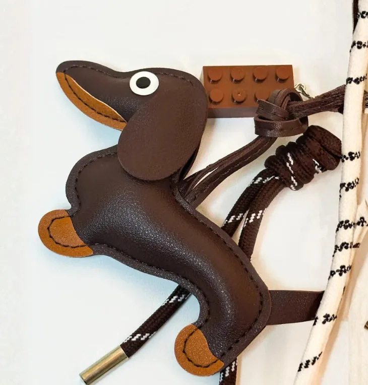 Leather Dachshund Puppy Bag Charm detail 4