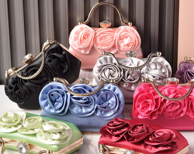Rose Bloom Satin Top-Handle Clutch detail 13