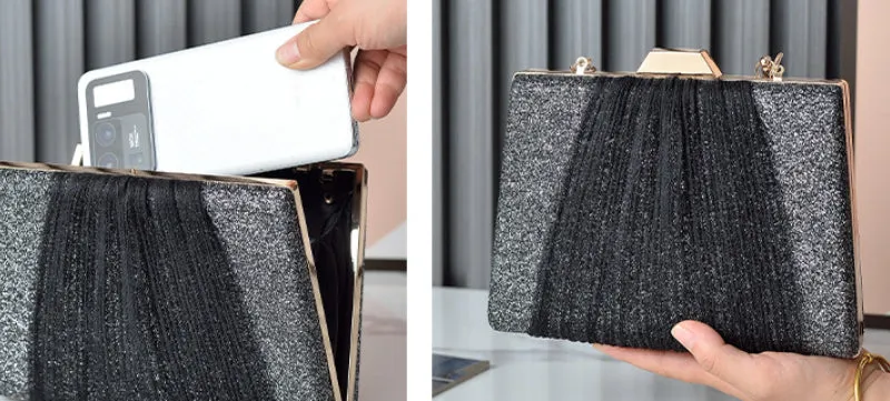 Glitter Drape Pleat Evening Clutch Bag detail 9
