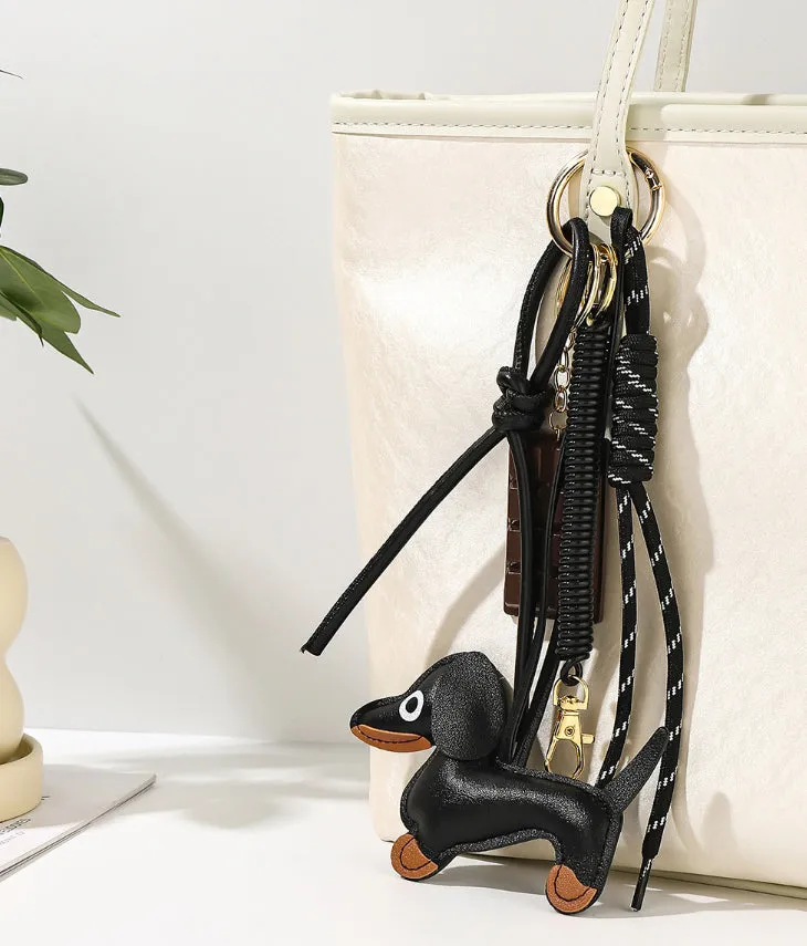 Leather Dachshund Puppy Bag Charm detail 7