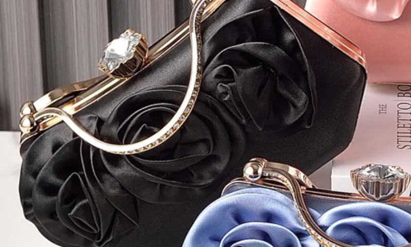 Rose Bloom Satin Top-Handle Clutch detail 7