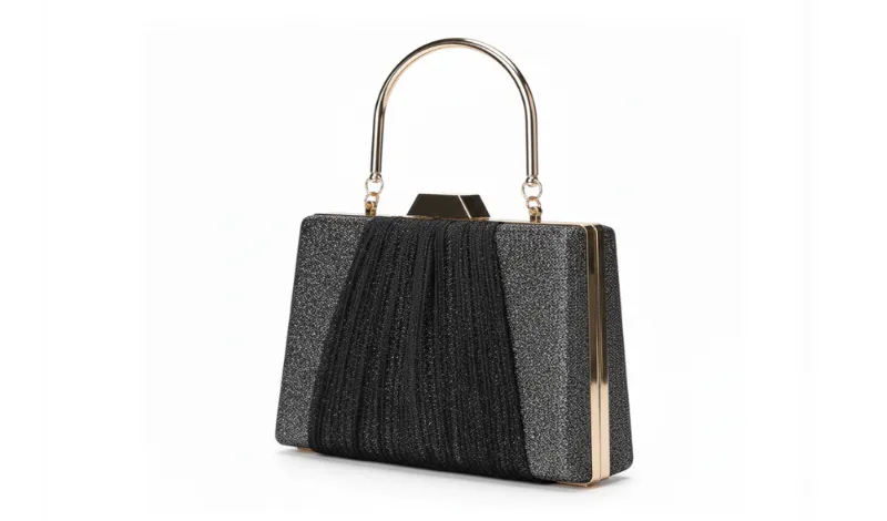 Glitter Drape Pleat Evening Clutch Bag detail 2