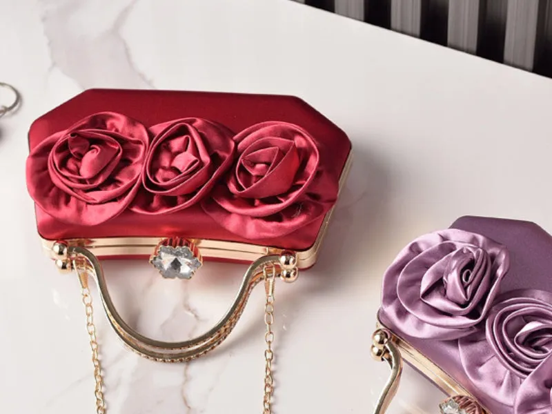 Rose Bloom Satin Top-Handle Clutch detail 8