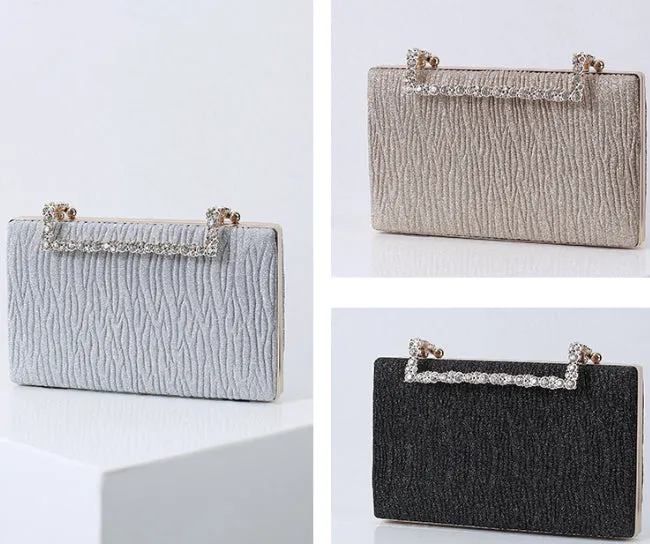Pleated Diamond Oxford Cloth Evening Clutch detail 14