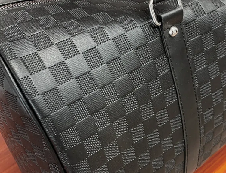 Plaid Embossed PU Leather Sports Travel Bag detail 10