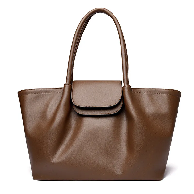 Pleat Style Genuine Leather Shoulder Bag