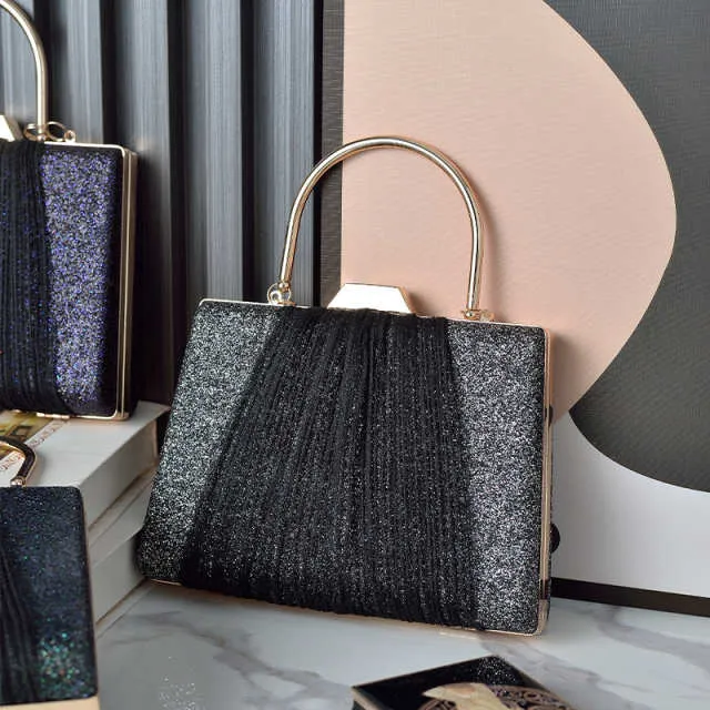 Glitter Drape Pleat Evening Clutch Bag image 4