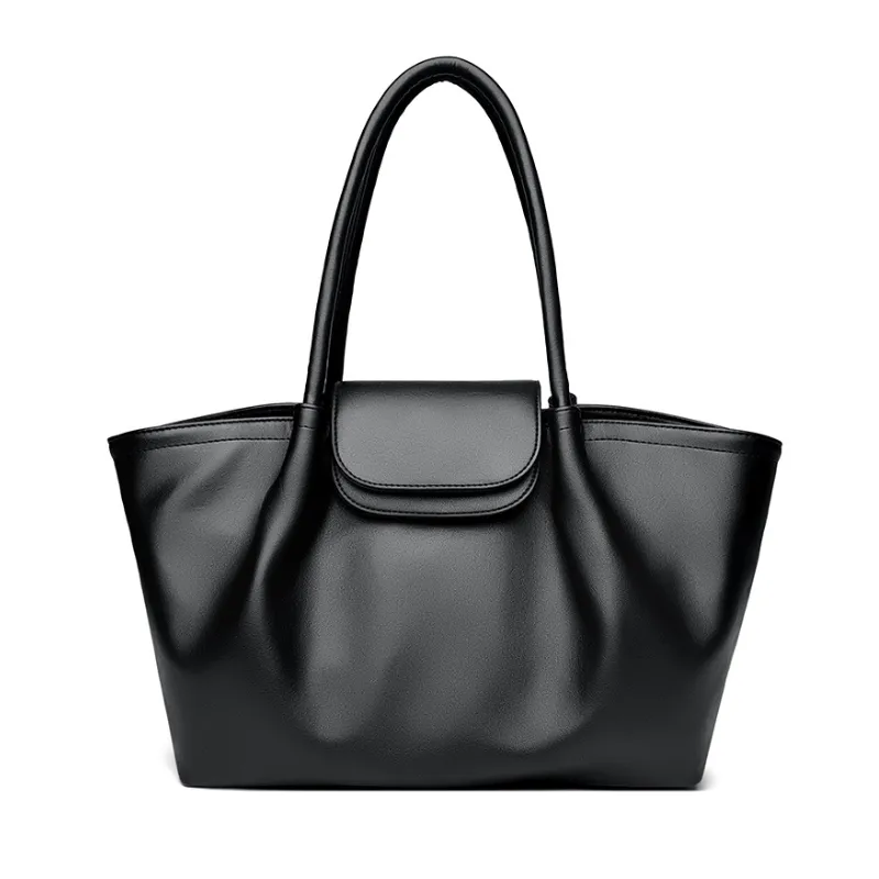 Pleat Style Genuine Leather Shoulder Bag image 2