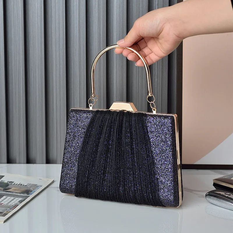 Glitter Drape Pleat Evening Clutch Bag