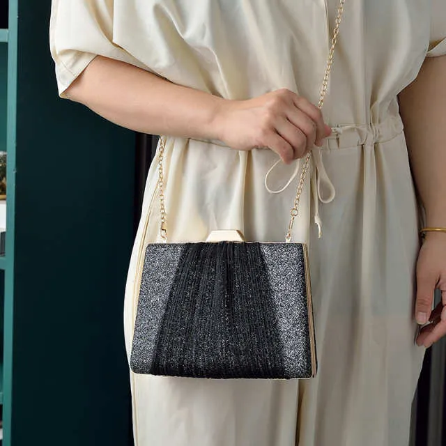 Glitter Drape Pleat Evening Clutch Bag image 5