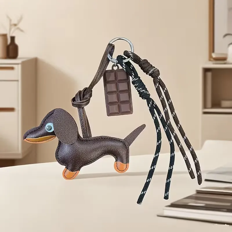 Leather Dachshund Puppy Bag Charm image 3