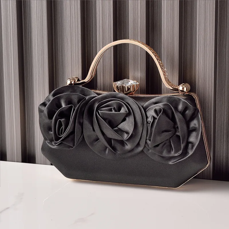 Rose Bloom Satin Top-Handle Clutch image 5