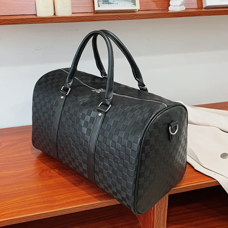 Plaid Embossed PU Leather Sports Travel Bag image 3